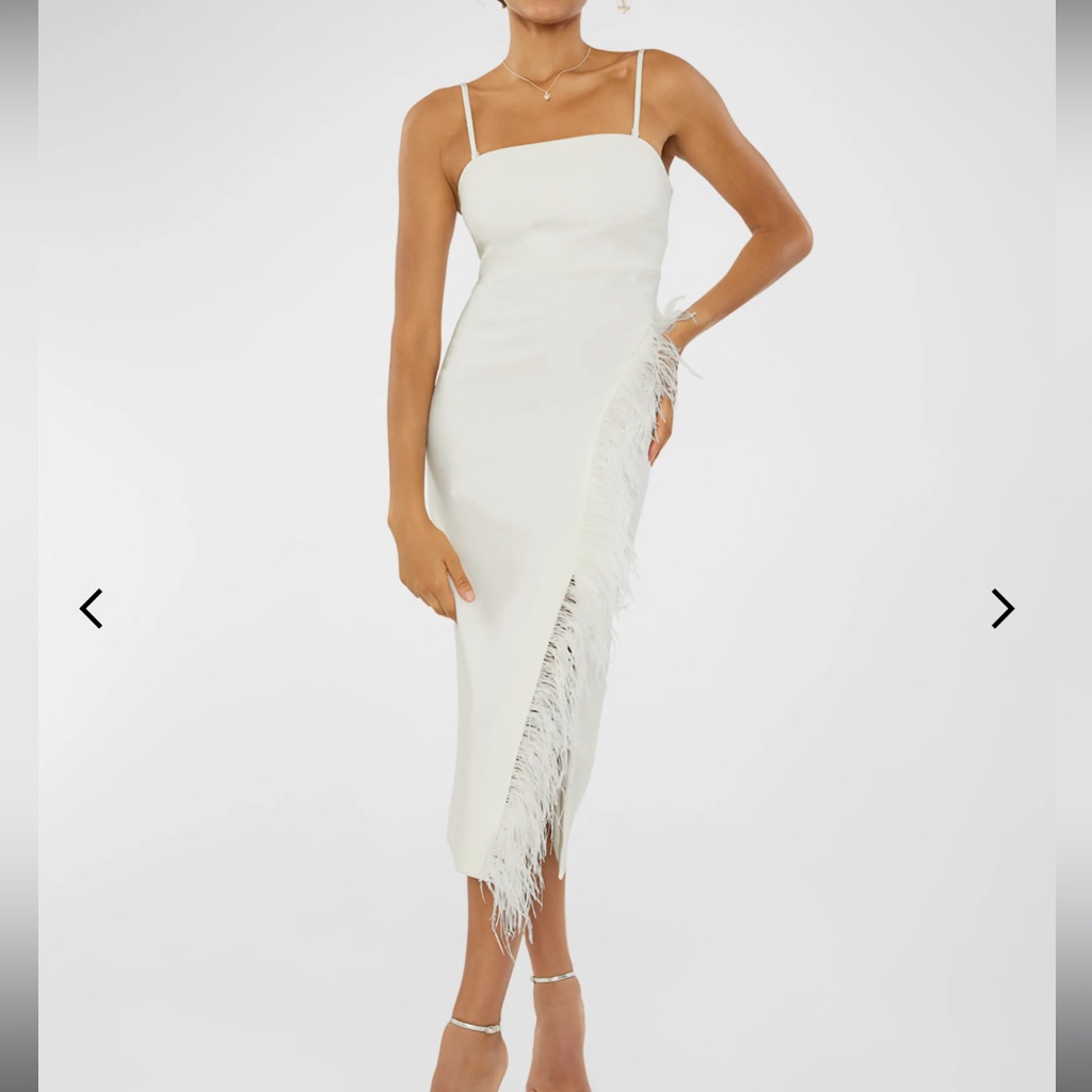Imani Ostrich Feather-Trim Midi Dress